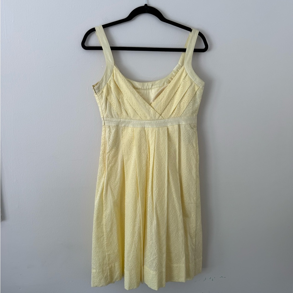 Butter Yellow Sundress Calvin Klein Womens 4 - Eyelet Pleated Cotton Cottagecore - Picture 13 of 16